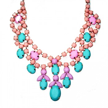 Pastel Candy Stone Cluster Bib Statement Necklace